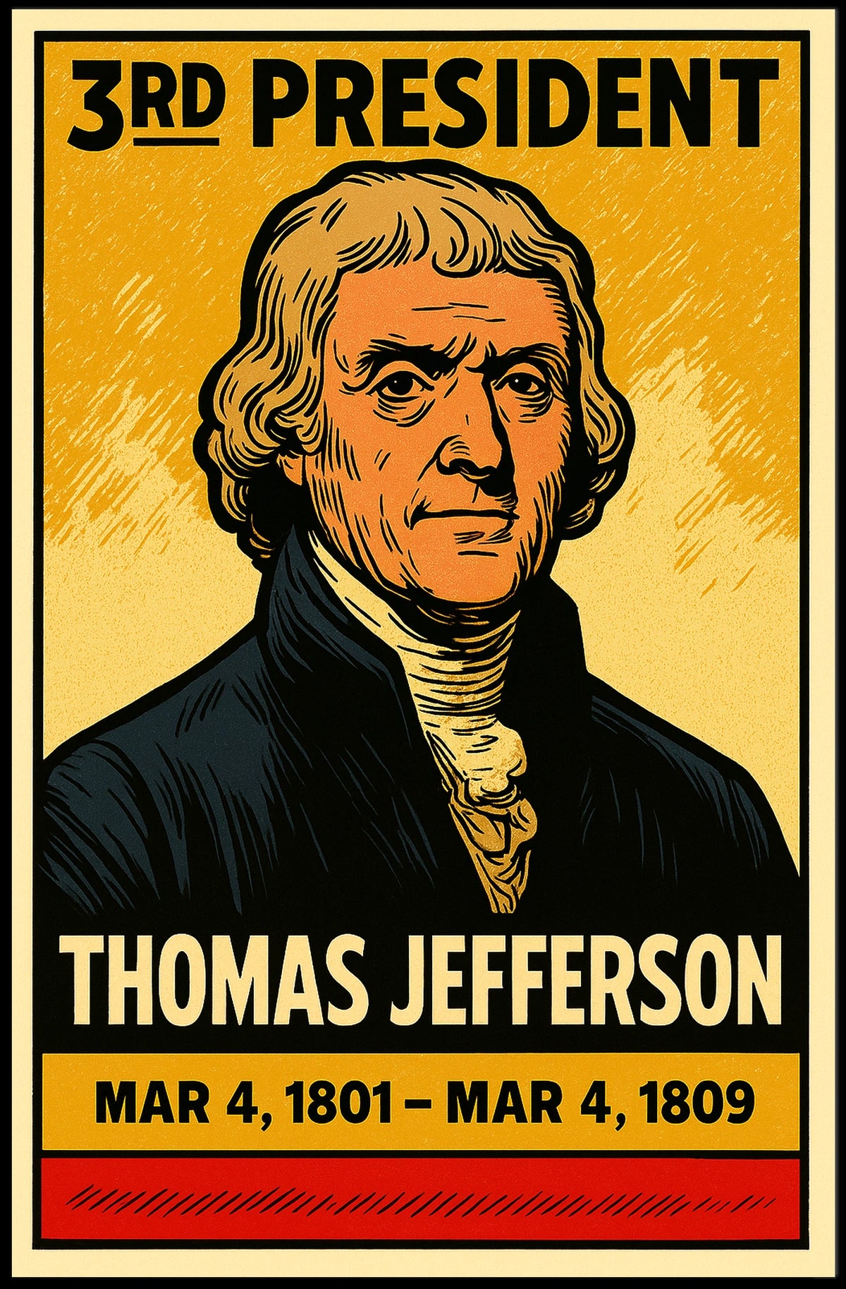 Thomas Jefferson 3rd President of the United States Inked Comic Style Poster