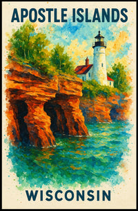 Apostle Islands Scenic Lighthouse Watercolor Art Poster
