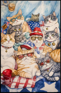 Patriotic Cats Gather On American Flag Picnic Blanket Poster