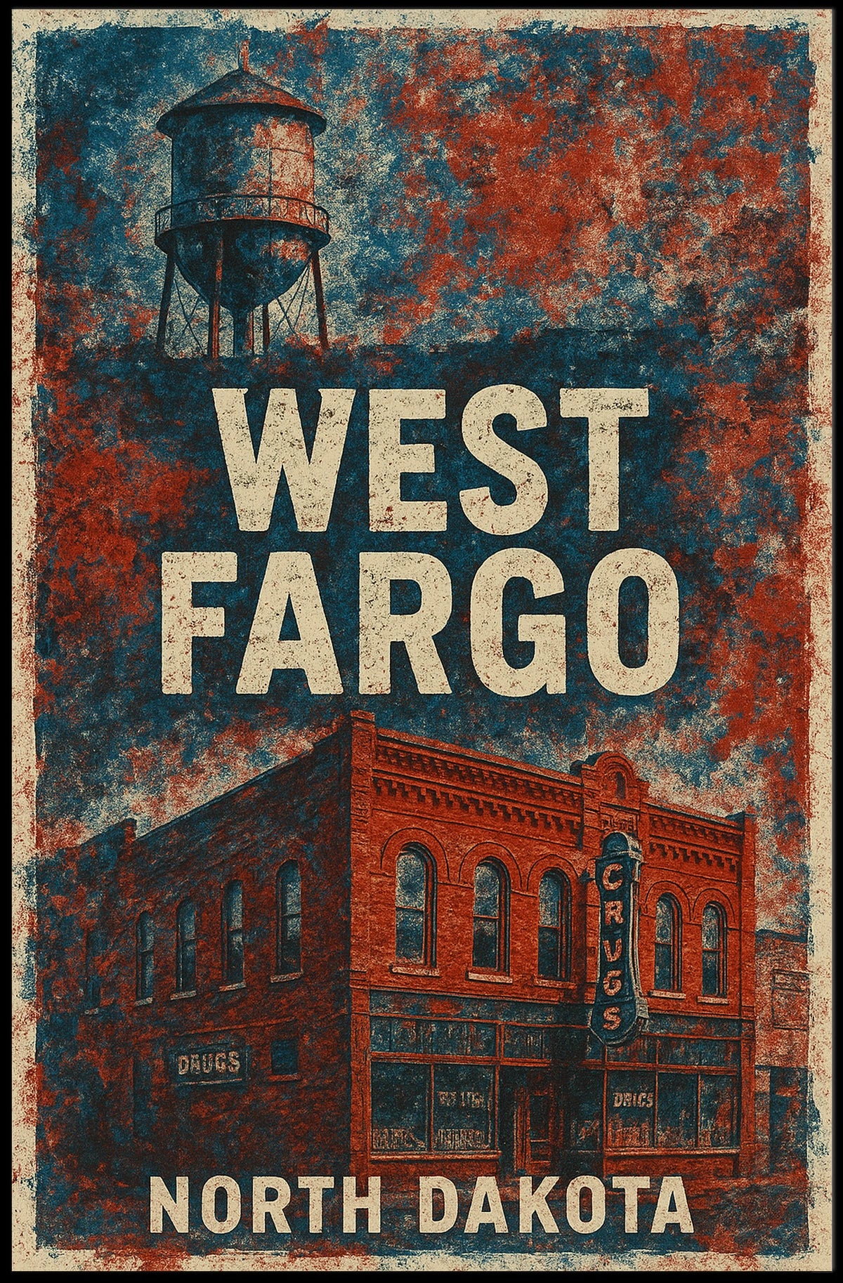 West Fargo North Dakota Scenic Vintage Souvenir Poster