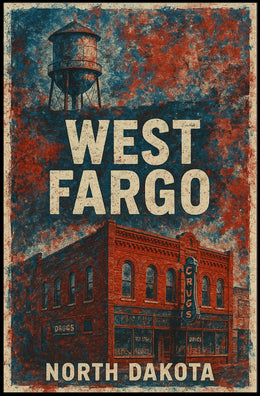 West Fargo North Dakota Scenic Vintage Souvenir Poster