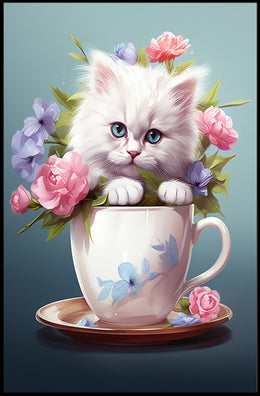 Kitten In A Teacup Poster PosterGoat