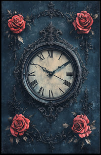 Ornate Vintage Clock and Roses Wall Art Artistic Poster