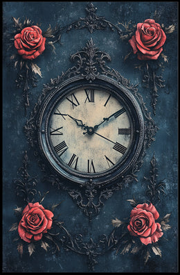 Ornate Vintage Clock and Roses Wall Art Artistic Poster