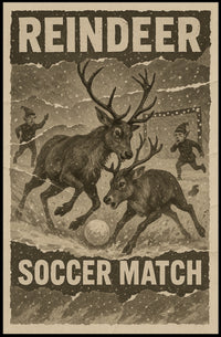 Reindeer Soccer Match Vintage Holiday Poster Print