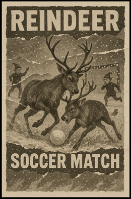 Reindeer Soccer Match Vintage Holiday Poster Print