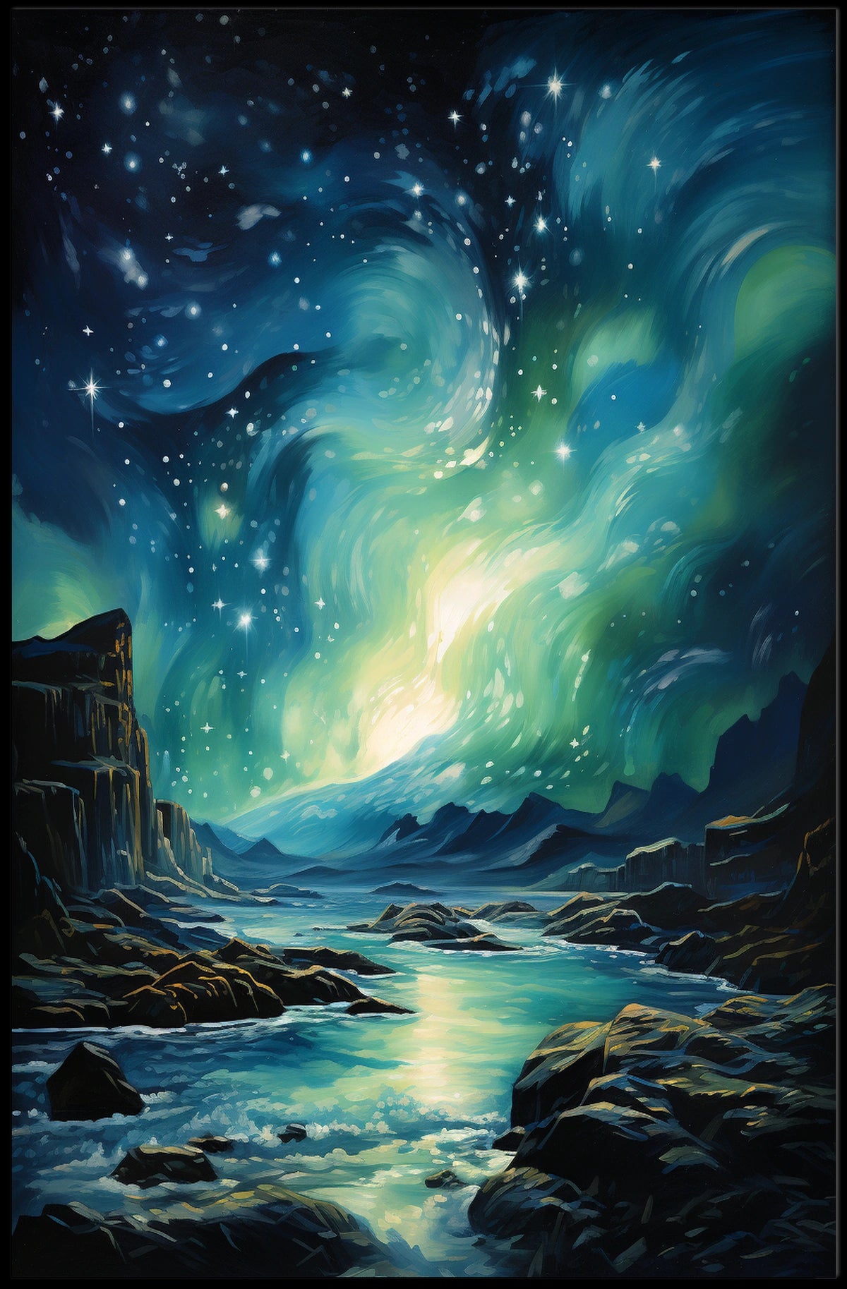 Aurora Borealis Northern Lights Landscape Artistic Poster