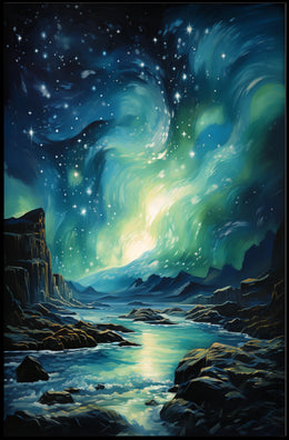 Aurora Borealis Northern Lights Landscape Artistic Poster