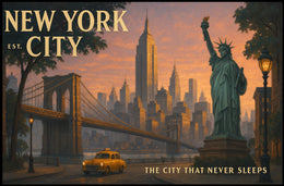Iconic New York City Poster Vintage Travel Wall Art