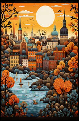 Stylized European Cityscape Art Print Cultural or Heritage Poster