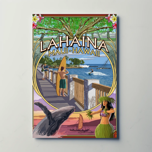Lahaina Maui Hawaii Surfboard Whale Travel Poster