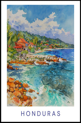Honduras Coastal Scene Watercolor Travel Poster PosterGoat