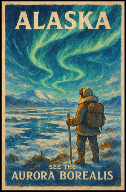 Alaska Adventure Northern Lights Travel Poster