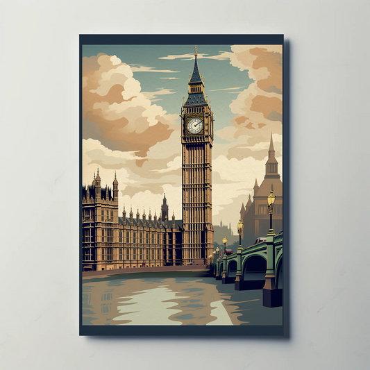 London Big Ben Westminster Bridge River Thames Travel Poster