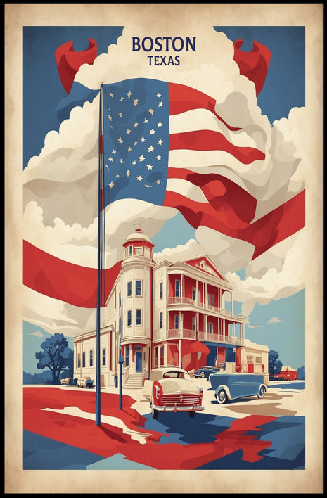 Vintage Boston Scene with Patriotic Flair Heritage Poster