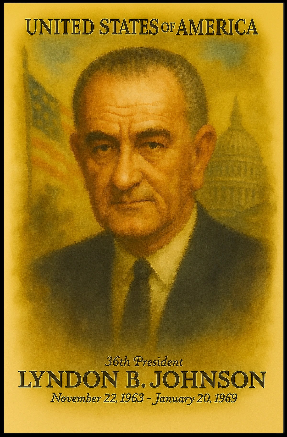Lyndon B. Johnson 36th President of the United States Vintage Watercolor Poster