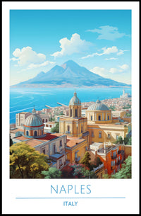 Naples Architecture with Mount Vesuvius Travel Poster