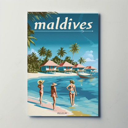 Maldives Vintage Travel Poster - Beachside Paradise