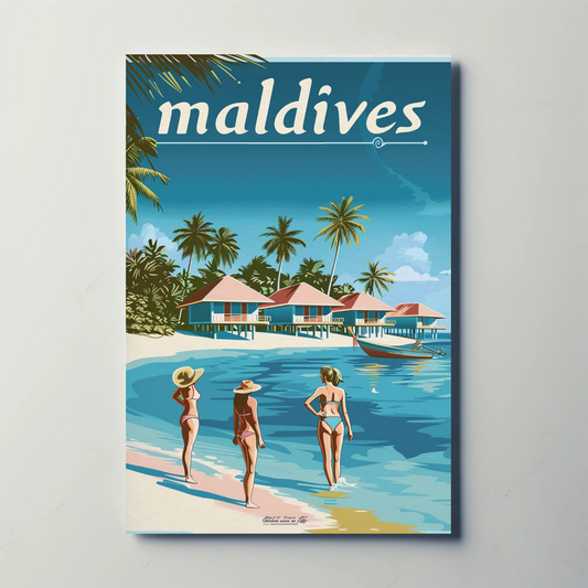 Maldives Vintage Travel Poster - Beachside Paradise