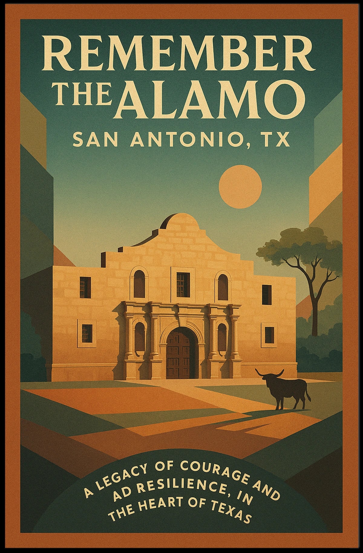 Alamo Sunset Vintage Poster: Texas Heritage Art Print