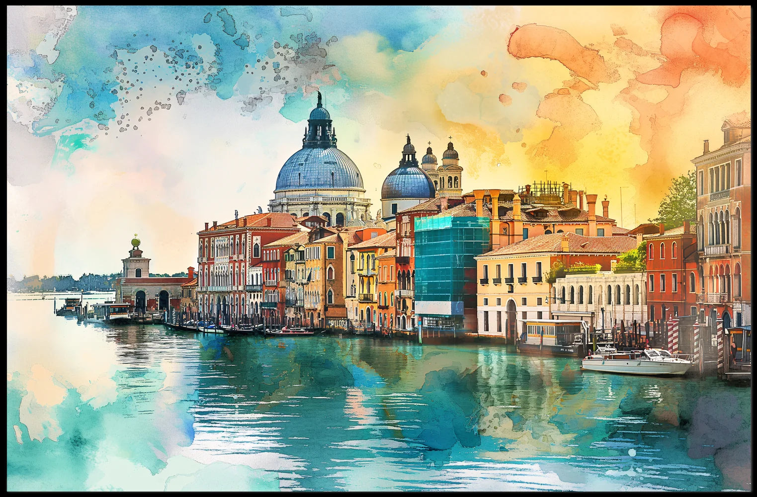 Venice Watercolor Poster: Romantic Canal and Architecture
