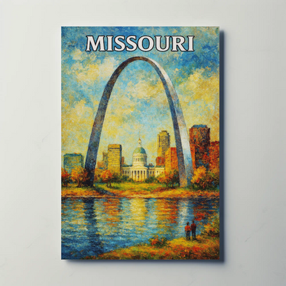 Missouri Gateway Arch Capitol River Sunset Poster Poster