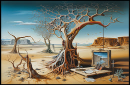 Surreal Desert Artwork with Abstract Tree: Artistic Poster
