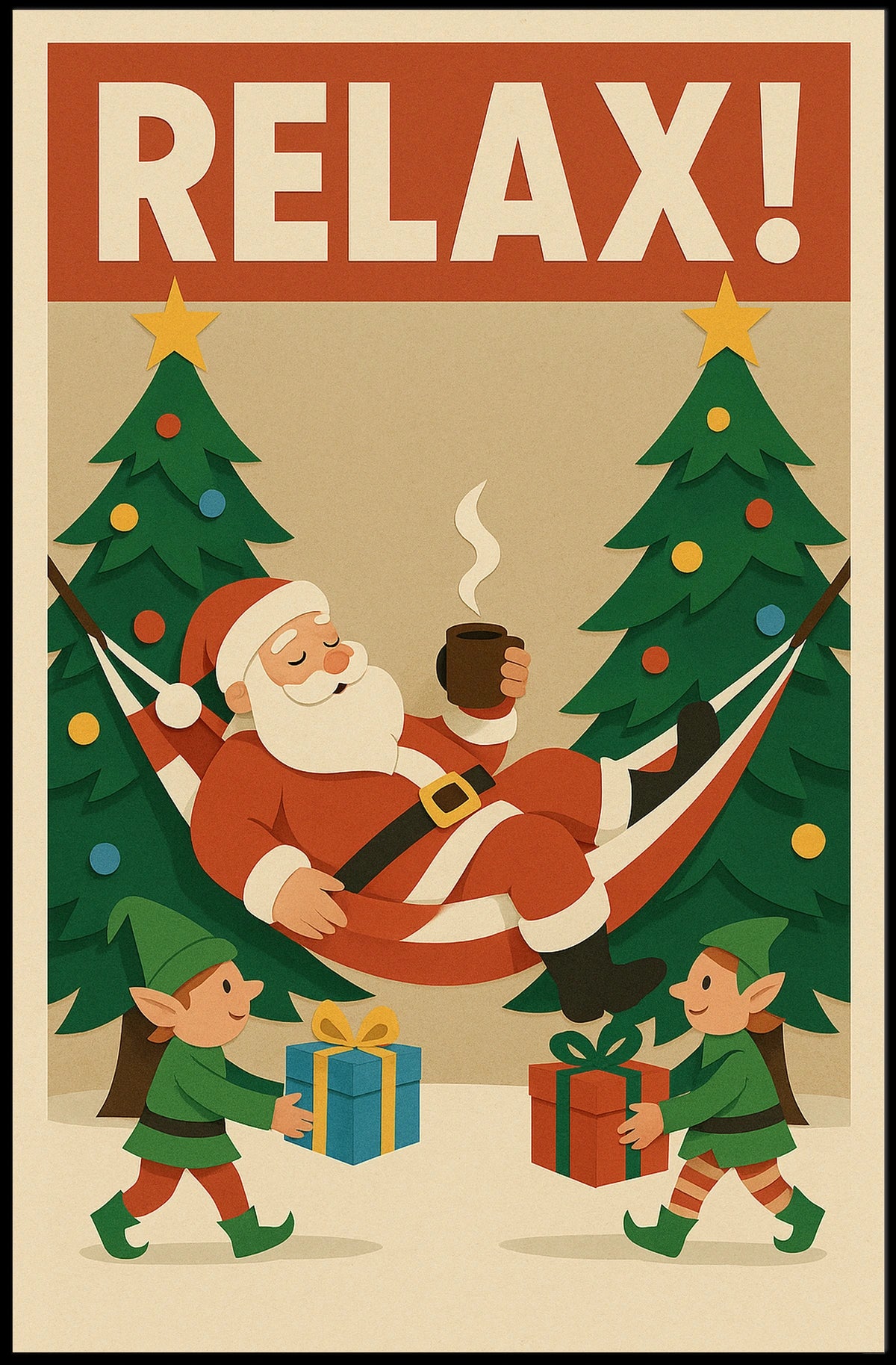 Festive Santa Hammock Vintage Christmas Poster Decor
