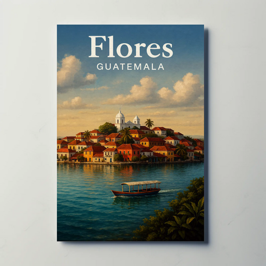 Flores Guatemala Island Village Travel Poster