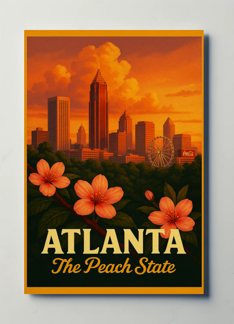 Atlanta Georgia Peach Blossoms City Skyline Travel Poster