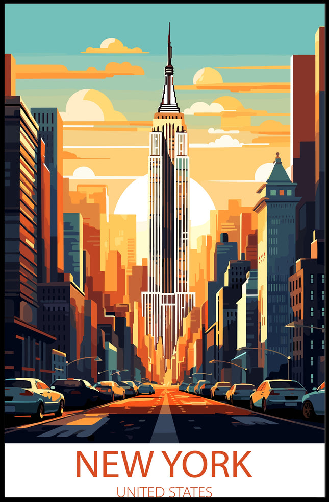 Empire State Building Retro New York Cityscape Urban Poster
