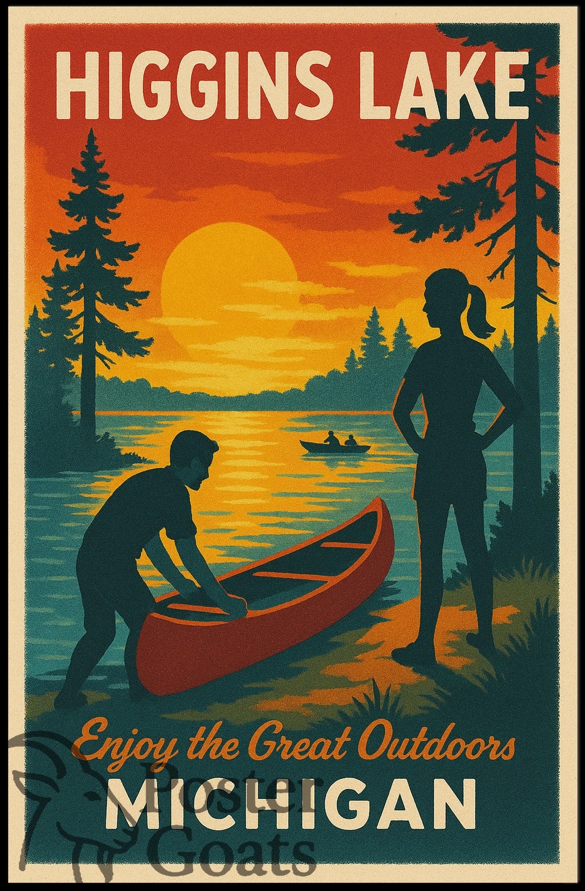 Higgins Lake Vintage Travel Adventure Travel Poster
