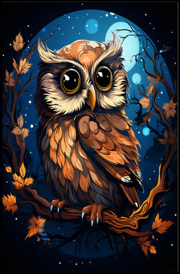 Moonlit Sentinel Owl Night Forest Digital Painting Poster