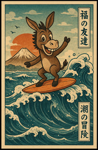 Surfing Donkey Adventure on Japanese Heritage Poster
