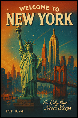 New York City Poster Vintage Travel Mid Century Wall Art