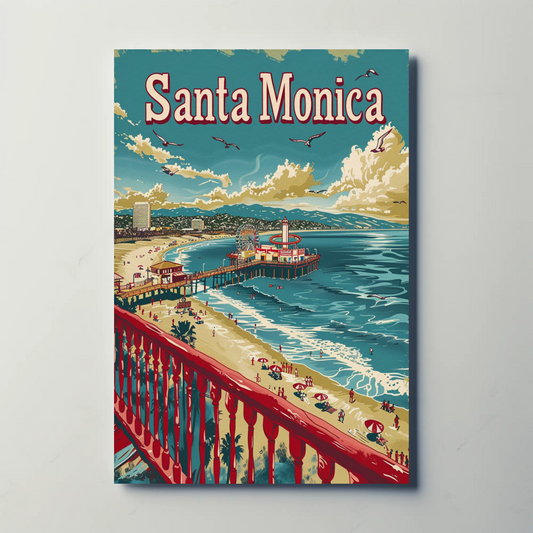 Santa Monica California Beach Pier Travel Poster