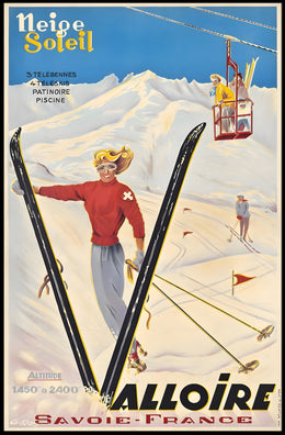 Vibrant Skiing Adventure in Valloire Travel Poster PosterGoat