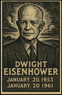 Dwight Eisenhower Vintage Linocut Portrait Poster