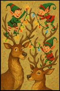 Festive Elves And Reindeer Poster