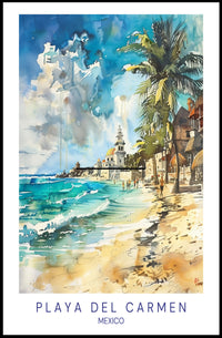 Playa del Carmen Beach Scene Watercolor Travel Poster PosterGoat