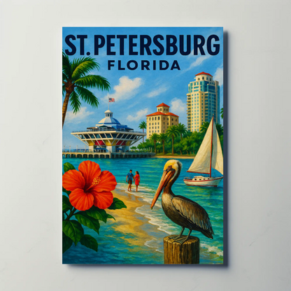 St Petersburg Florida Waterfront Pier Pelican Poster