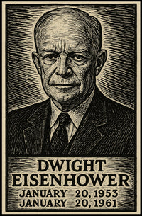 Dwight Eisenhower Vintage Etching Portrait Patriotism Leadership Legacy Heritage Home Decor Distinctive Poster