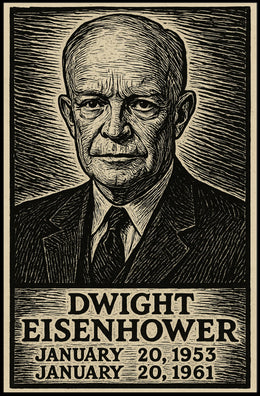 Dwight Eisenhower Vintage Etching Portrait Patriotism Leadership Legacy Heritage Home Decor Distinctive Poster