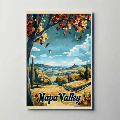 Napa Valley Fall Vineyard Landscape Travel Poster