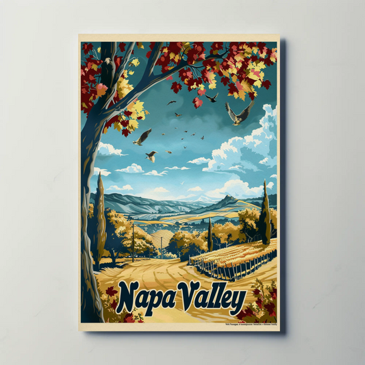 Napa Valley Fall Vineyard Landscape Travel Poster