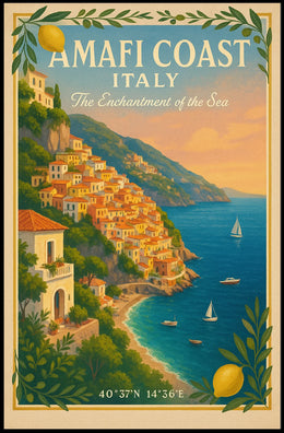 Amalfi Coast Coordinates Travel Poster