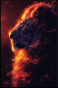 Majestic Lion Poster: Fiery Mane, Dark Background