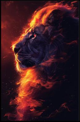 Majestic Lion Poster: Fiery Mane, Dark Background