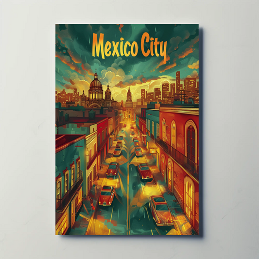 Mexico City Sunset Modern Skyline Travel Poster
