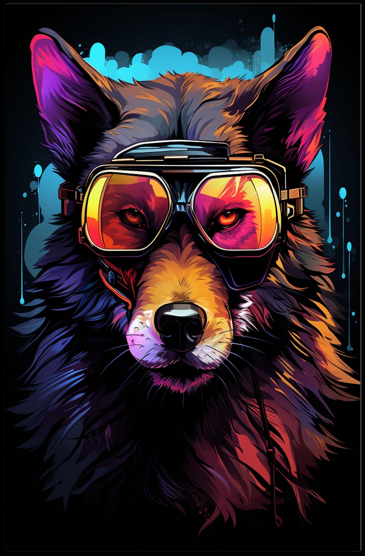 Wolf with Reflective Goggles: Futuristic Sci-Fi Poster